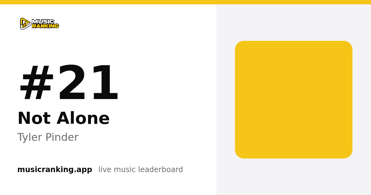 Music Ranking share card showing Not Alone by Tyler Pinder at rank 21
