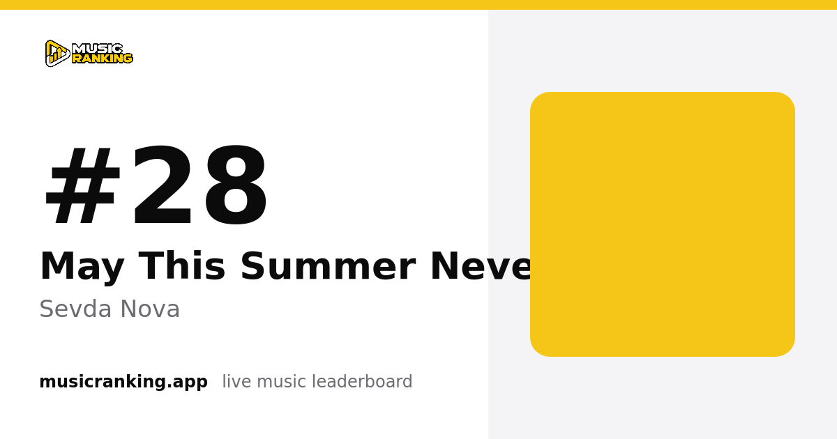 Music Ranking share card showing May This Summer Never End by Sevda Nova at rank 28