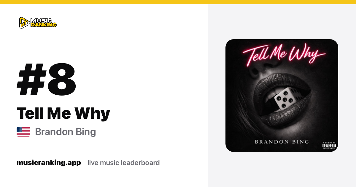 Music Ranking share card showing Tell Me Why by Brandon Bing at rank 8