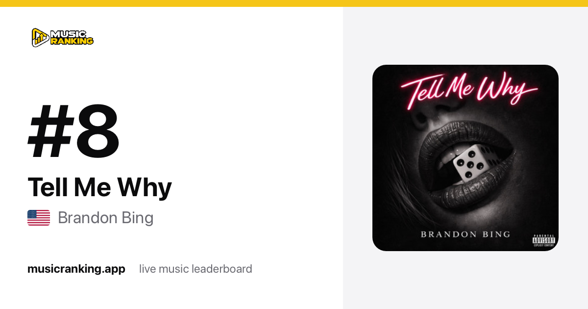 Music Ranking share card showing Tell Me Why by Brandon Bing at rank 9