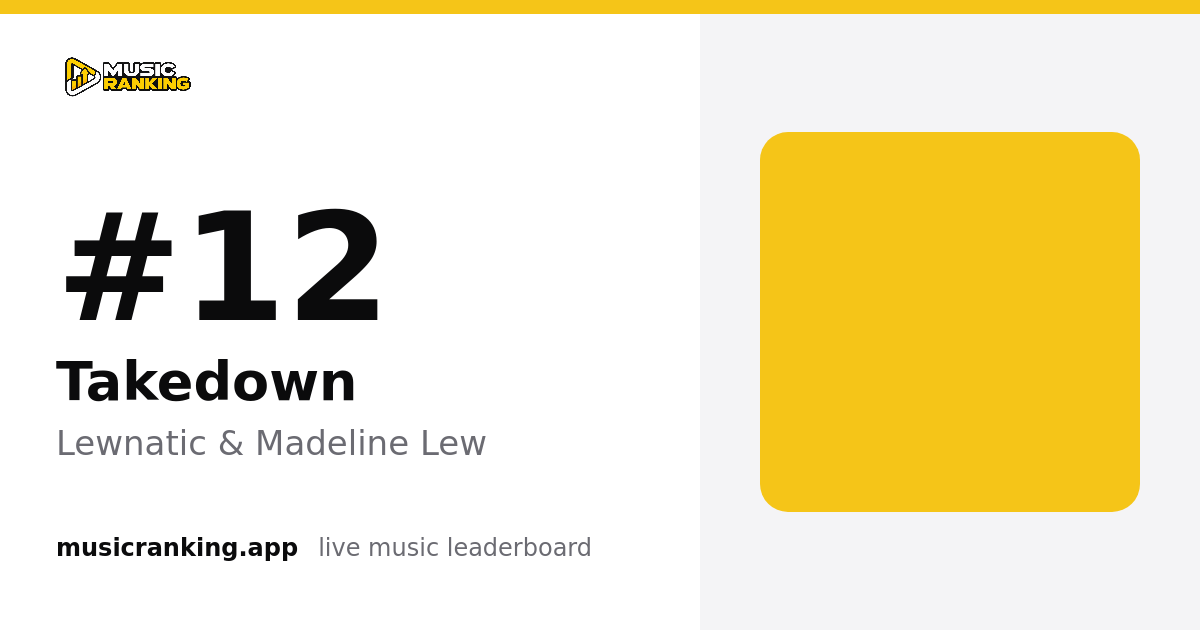 Music Ranking share card showing Takedown by Lewnatic & Madeline Lew at rank 13