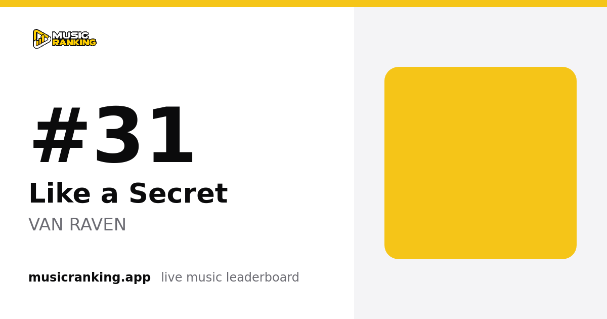 Music Ranking share card showing Like a Secret by VAN RAVEN at rank 31