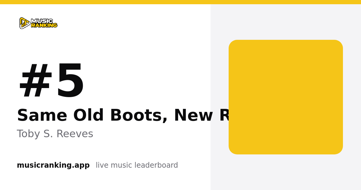 Music Ranking share card showing Same Old Boots, New Roads by Toby S. Reeves at rank 6